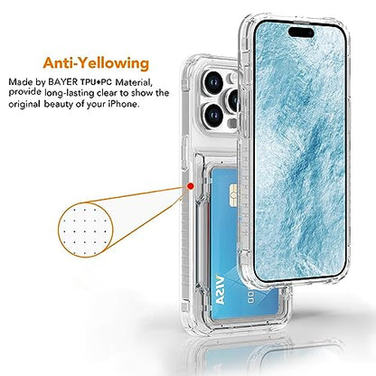 Wallet Case for iPhone 15 Pro Max with 3 Credit Card Holder Slot | Shockproof Hybrid Heavy Duty Protection Clear Phone Cover Compatible with 15 Pro Max 6.7 Inch 2023 - color: Clear, size: iPhone 15 Pro Max