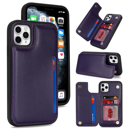 iCoverCase Compatible with iPhone 11 Pro Phone Case with Card Holder, Wallet Case for Women Men RFID Blocking PU Leather Protective Case 5.8 Inch (Dark Purple) - color: Dark Purple