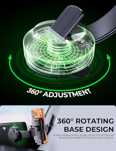 Car Dashboard Phone Holder for Windshield - Tesla Touch Screen Phone Mount with 360° Adjustable Aluminum Arm & Nano Adhesive Base for iPhone 17 Pro Max and All 4-7inch Smartphone (Black)