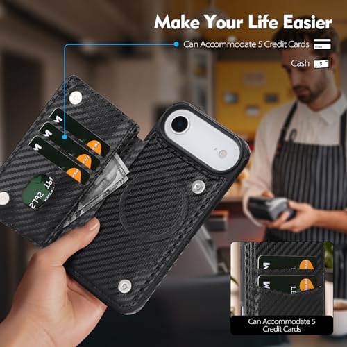 SkyEagle Compatible with MagSafe iPhone 17 Air Case Wallet,Carbon Black | Magnetic Clasp,RFID Blocking,PU Leather,Flip Folio Shockproof Phone Cover,with Credit Card Slots & Kickstand for Men & Women - color: Carbon Black, size: iPhone 17 Air - 6.5"