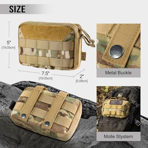 OneTigris MOLLE Pouch, Tactical Admin Pouch Belt EDC Tool Organizer Zippered Utility Waist Pack 7.5"x5"x2" - color: Camocolor
