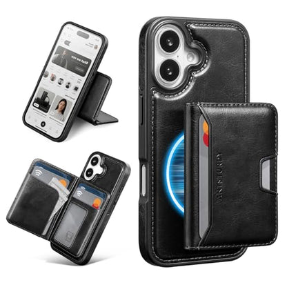 Antsturdy Compatible with MagSafe iPhone 17 Wallet Case,Black | 2 in 1 Detachable Magnetic,Credit Card Holder Slots,RFID Blocking,PU Leather,Kickstand,Flip Folio Phone Cover for Men & Women - color: Black, size: iPhone 17 - 6.3"
