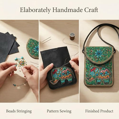 Small Crossbody Bags for Women, Cell Phone Shoulder Bag Boho Wallet Purse - color: Green Elephant