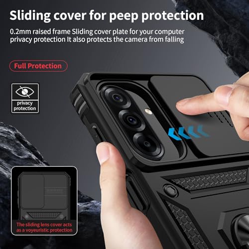 for Samsung Galaxy A36 5G Case with Camera Lens Cover, 10 FT Military Grade Drop Protection, Magnetic Ring Holder Kickstand Protective Phone Case, Black - color: Black, size: Galaxy A36 5G