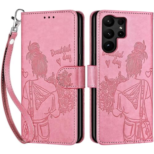 for Samsung Galaxy S23 Ultra Wallet case, Pink-Girl | 3 Card Holders, Kickstand, Shockproof TPU Shell, PU Leather, Magnetic Closure, Protective Flip Folio Cover, Women - color: 1