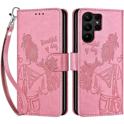 for Samsung Galaxy S23 Ultra Wallet case, Pink-Girl | 3 Card Holders, Kickstand, Shockproof TPU Shell, PU Leather, Magnetic Closure, Protective Flip Folio Cover, Women - color: 1