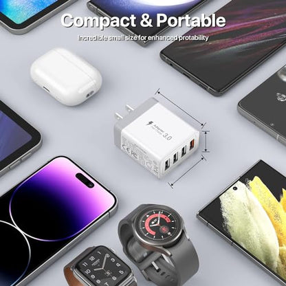 USB Charger, 4 Port USBA Wall Charging Block, Fast Charge QC 3.0 Plug Adapter Compatible with iPhone 12/13/14/15/XS/XS Max/XR/X, LG, Google Pixel and More - color: 1 Pack-4-USB-A
