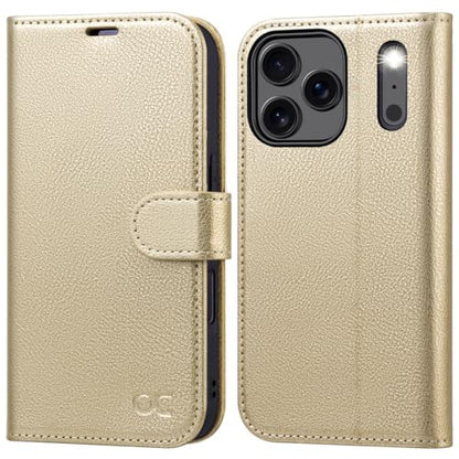 OCASE Compatible with iPhone 17 Pro Wallet Case, PU Leather Flip Folio Case with Card Holders RFID Blocking Kickstand [Shockproof TPU Inner Shell] Phone Cover 6.3 Inch 2025, Gold - color: Gold