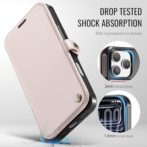 for iPhone 17 Pro Max Slim Case Wallet Wireless Charging, DeepBlue - color: Rose Gold, size: iPhone 17 Pro Max - 6.9"