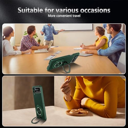 Magnetic Case for Samsung Galaxy Z Flip 3, [Compatible with MagSafe] Military Grade Shockproof Slim fit Samsung Z Flip 3 Phone Case with Magnetic Ring Kickstand, Green - color: Green, size: Samsung Galaxy Z Flip 3