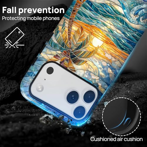 Case for iPhone 17 Pro Max, Dual Layer Phone Cover, Stained Glass Beach Palm - color: Stained Glass Beach Palm, size: Iphone 17 Pro Max