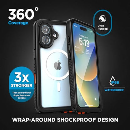 Encased for iPhone 16 Waterproof Case with Belt Clip Holster [Military Grade] Shockproof, Full-Body Phone Cover with Built-in Screen Protector (Compatible with MagSafe) - size: iPhone 16