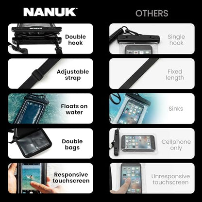 NANUK Waterproof Phone Pouch 2-Pack, Touchscreen, IP68 Floating Dry Bag | 9.45" x 5.43" Fits All Phones, Dual Storage Compartments, Adjustable Crossbody Straps, Travel & Beach Essentials - size: Duo Pack
