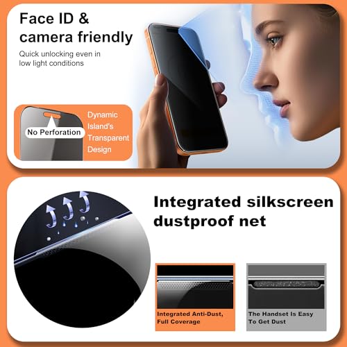 360° 4 Way Privacy Screen Protector for iPhone 16 Pro Max [2 Pack], Anti-Spy Tempered Glass, 9H Hardness Shatterproof, 3D Curved Edges, Case-Friendly, Bubble-Free Easy Installation - size: for iPhone 16 Pro Max