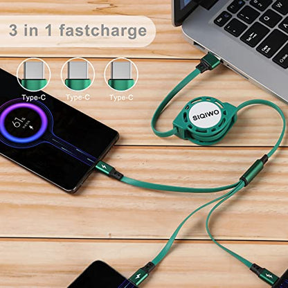 SIQIWO Retractable Multi USB C Charging Cable 3 in 1, QC3.0 Fast Charger - color: Green