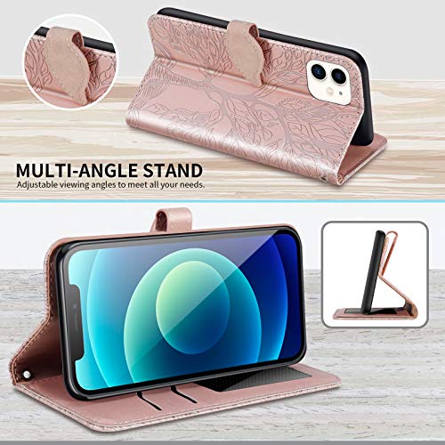 Wallet Case for iPhone 11 with Card Slot/Holder,PU Leather Flip Folio Shell [Magnetic Closure][Wrist Strap][Kickstand] Phone Cover Shockproof Compatible with iPhone 11 6.1 inch 2019,Rose Gold - color: Rose gold, size: iPhone 11 (6.1 inch)