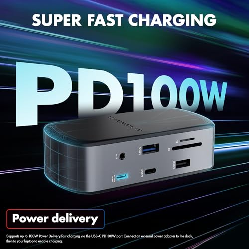 Type C 14 in 1 Wozoyo Docking Station, PD 100W, 2X4K@60Hz HDMI, 4K DisplayPort, 2XType-C 10Gbps, USB 10Gbps, Gigabit Ethernet, AUX Port, Compatible Thunderbolt 4, macOS, Windows, Android & iOS