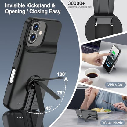 BOPPS Battery Case for iPhone 16 /16e with Stand,Upgraded Slim 8500mAh Portable Protective Charging Case with 15W Fast Charging Compatible for iPhone 16 /16e Battery Pack Charger Case,6.1 Inch Black - size: iPhone 16/16 e