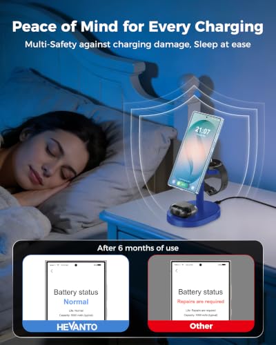 Hevanto 3 in 1 Wireless Charger for Samsung Galaxy, 15W MagSafe Charging - color: DeepBlue, size: 15W