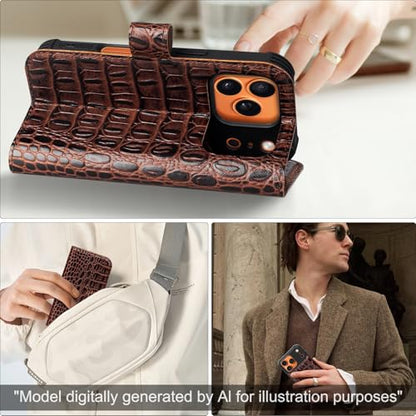Leather Case Compatible with iPhone 17 Pro Max Wallet 6.9" | Genuine Leather 2-in-1 Magnetic Detachable Shockproof,Flip Folio Cover with Card Slot,Wireless Charging RFID Blocking,Brown - color: Brownness, size: 6.9”-17 Pro Max