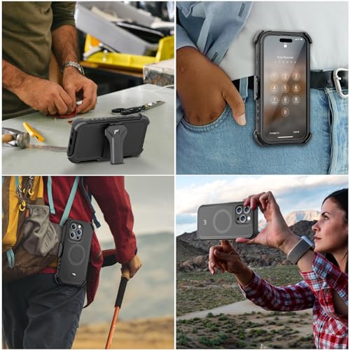 M MYBAT PRO Maverick Series for iPhone 15 Pro Max Case with Belt Clip Holster,[Compatible with Magsafe] w/Screen Protector,Anti-Drop,Shockproof,with 360°Rotating Kickstand,Heavy Duty Protection - color: Black