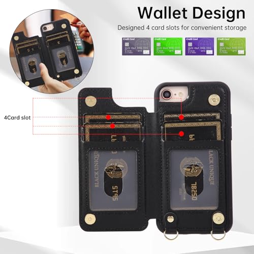 for iPhone 7/8/SE 2022/SE 2020 Wallet Case with Card Holder Slots and Strap, RFID Blocking Magnetic Flip Folio Cover, Crossbody Purse Protection Case with Kickstand,Black Diamond - color: Black Diamond, size: iPhone 7/8/SE 2022/SE 2020(6.6")
