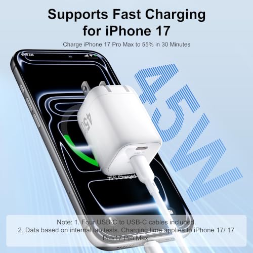 USB C Charger 45W GaN Fast Charging Portable Block for iPhone, 2 Pack - color: White