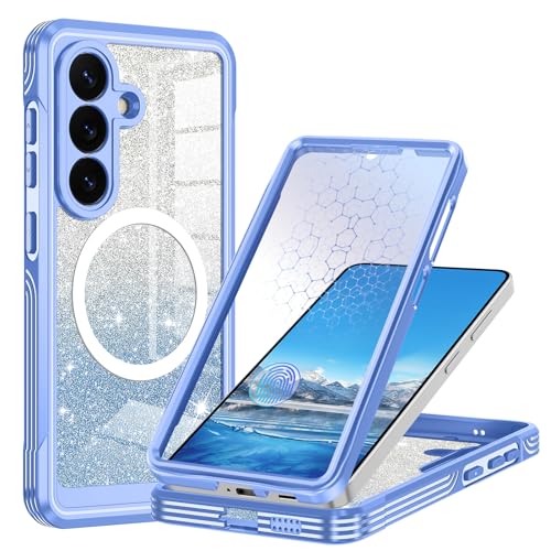 for Samsung Galaxy S26 Case, Built-in Tempered Glass Screen Protector, Full Body Protection & Camera Lens Guard, Fit for MagSafe & Military Grade Shockproof, with Glitter Card,Blue - color: Blue, size: Samsung Galaxy S26