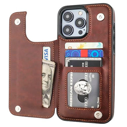 ONETOP for iPhone 15 Pro Max Wallet Case with Credit Card Holder,Brown | Kickstand,ID/Cash Holder,Case Wallet with Card Slots,Double Magnetic Clasp,Durable PU Leather Shockproof Cover for Women Men - color: Brown