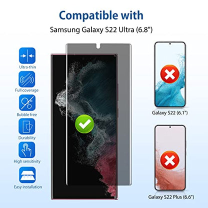 for Samsung Galaxy S22 Ultra Privacy Screen Protector, Anti-Spy Flexible TPU Film [2 Pack], Support Fingerprint Unlock, Positioning Tool, Full Coverage, Case Friendly, Self-healing - size: Samsung Galaxy S22 Ultra