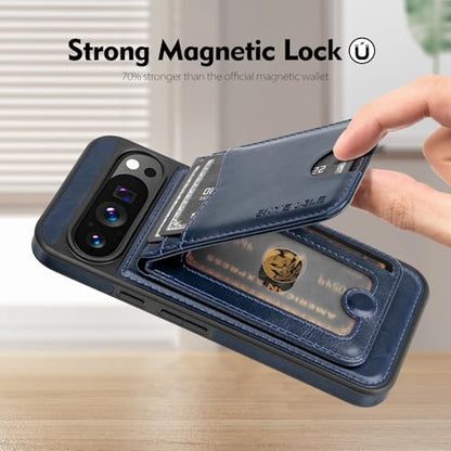 SkyEagle Compatible Magsafe 2 in 1 Detachable Google Pixel 9 Wallet Case with Card Holder Women Men,Magnetic PU Leather RFID Blocking Flip Kickstand Credit Slots,Phone Case for 9 Pro 6.3",Blue - color: Blue, size: Google Pixel 9 6.3"/Pixel 9 Pro 6.3"