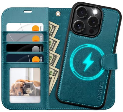 OCASE for iPhone 16 Pro Max Case Detachable Wallet Case with Card Holder, 2 in 1 Pu Leather Flip Folio with RFID Blocking Stand Wrist Strap Shockproof Phone Cover 6.9 Inch 2024, Peacock Blue - color: Peacock Blue, size: iPhone 16 Pro Max