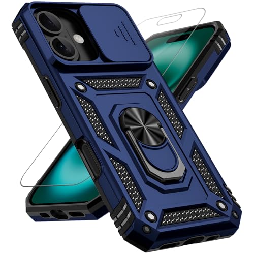 for iPhone 17 Case, with Slide Camera Cover HD Screen Protector [Military Grade 16ft. Drop Tested] Ring Holder Kickstand Protective Phone Case for Apple iPhone 17, Navy Blue - color: Navy Blue w/ Slide Camera 2nd gen. Military Grade
