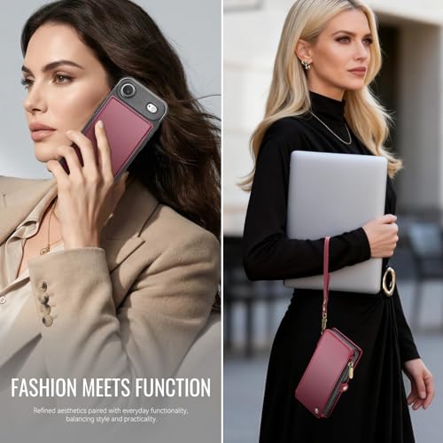 for iPhone 17 Air - Phone Case Wallet Magnetic Detached, Burgundy - color: Burgundy, size: iPhone Air