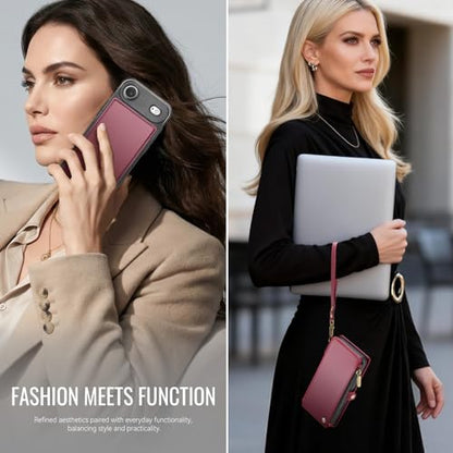 for iPhone 17 Air - Phone Case Wallet Magnetic Detached, Burgundy - color: Burgundy, size: iPhone Air