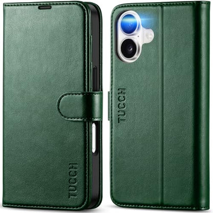 TUCCH Wallet Case for iPhone 17 (6.3") 2025, 4 Card Holders, Evergreen | RFID Blocking, Viewing Stand, Shockproof TPU Shell, PU Leather, Magnetic Closure, Protective Folio Flip Cover - color: Evergreen