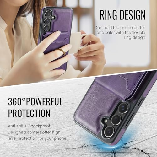 for Samsung Galaxy S26 2 in 1 Detachable Card Bag Wallet Case Durable Leather Wallets Magnetic Card Holder 4 Card Slots Ring Stand RFID Blocking Purple - color: Purple, size: Samsung Galaxy S26