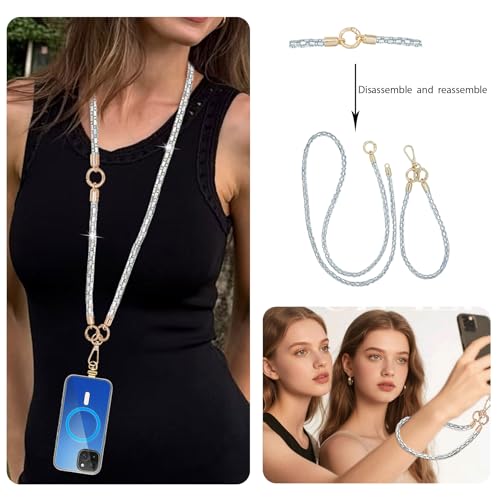 Crystal Phone Lanyard Crossbody Adjustable Rhinestone Anti-Theft Phone Strap Crossbody Cell Phone Neck Strap for Women - color: Ab White
