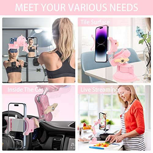 Suction Cup Phone Mount 360 Rotating Universal Ball Head Arm for Car Dashboard Windshield Vehicle Sunroof (1pc*Pink) - color: 1pc*Pink