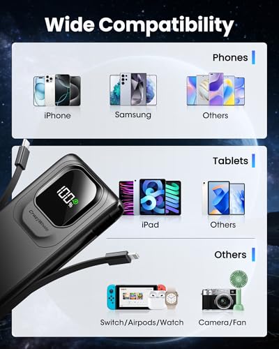 Portable Charger Power Bank with Built-in Cables Fast Charging