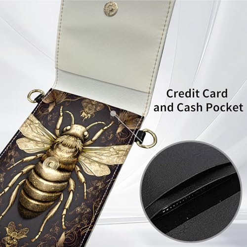 for Women Cell Phone Purse,with Touchscreen Cell Phone Purse,PU Leather Shoulder Bag Waterproof Phone Wallet Case with Clear Touch Screen Window up to 6.7 inch Smartphone, - color: Black and Gold Bees -249