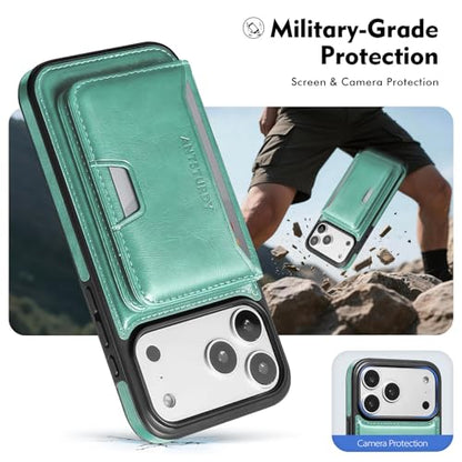 Antsturdy Compatible with MagSafe iPhone 17 Pro Wallet Case,Blue Green | 2 in 1 Detachable Magnetic,Credit Card Holder Slots,RFID Blocking,PU Leather,Kickstand,Flip Folio Phone Cover for Men & Women - color: Blue Green, size: iPhone 17 Pro - 6.3"