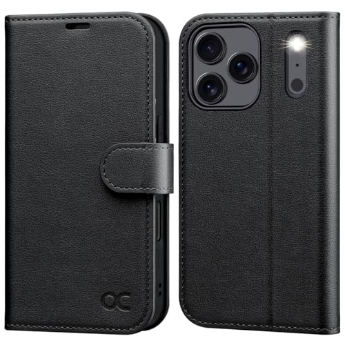 OCASE Compatible with iPhone 17 Pro Wallet Case, PU Leather Flip Folio Case with Card Holders RFID Blocking Kickstand [Shockproof TPU Inner Shell] Phone Cover 6.3 Inch 2025, Litchi Black - color: Litchi Black