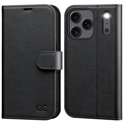 OCASE Compatible with iPhone 17 Pro Wallet Case, PU Leather Flip Folio Case with Card Holders RFID Blocking Kickstand [Shockproof TPU Inner Shell] Phone Cover 6.3 Inch 2025, Litchi Black - color: Litchi Black