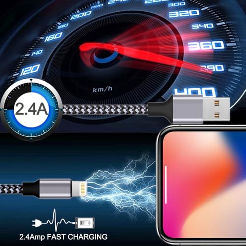 iPhone Charger, Lightning Cable 3PACK 6FT MFi Certified USB Charging Cord - color: Black