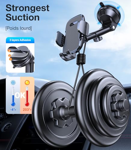Coolpow Car Phone Holder Mount【Strongest Suction】 Universal 360° Dashboard Phone Holder for Car Jeep Truck Phone Mount Cell Phone Holders for Your Car Gifts for Mothers Day Him Her for iPhone Samsung