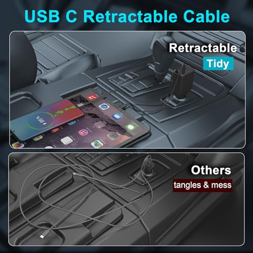 Retractable Car Charger, Total 75W Fast Charger 3 in 1 USB C Car Adapter, Retarctable Type C Cables (30 inch) and 2 USB Ports, Compatible with iPhone 16/15 Series, iPad, Galaxy, Pixel, Laptop and More