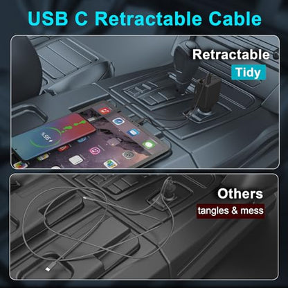 Retractable Car Charger, Total 75W Fast Charger 3 in 1 USB C Car Adapter, Retarctable Type C Cables (30 inch) and 2 USB Ports, Compatible with iPhone 16/15 Series, iPad, Galaxy, Pixel, Laptop and More