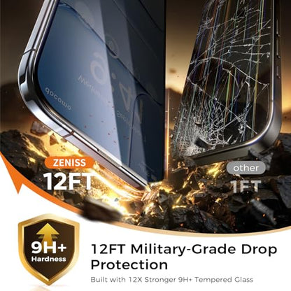 Zeniss NeverBreak 9H+ Hardness for iPhone Air Privacy Screen Protector 12FT Military Grade Protection (Scratch, Shatter, Drop Resistance) Tempered Glass Full Coverage 6.5", 2 Pack with De-Bubble Card - size: iPhone Air