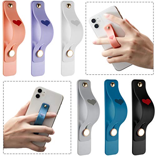 6 Pieces Phone Finger Grip Portable Telescopic Finger Strap Bracket Silicone Mobile Phone Ring Stand Grip Strap for Most Mobile(Orange, Blue, Purple, Black, White, Gray)